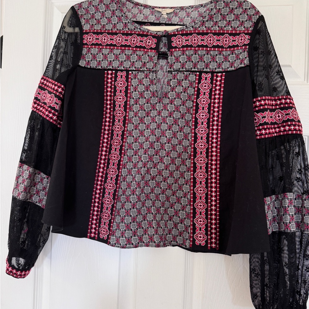 Joie Black and Pink Boxy Embellished Blouse
